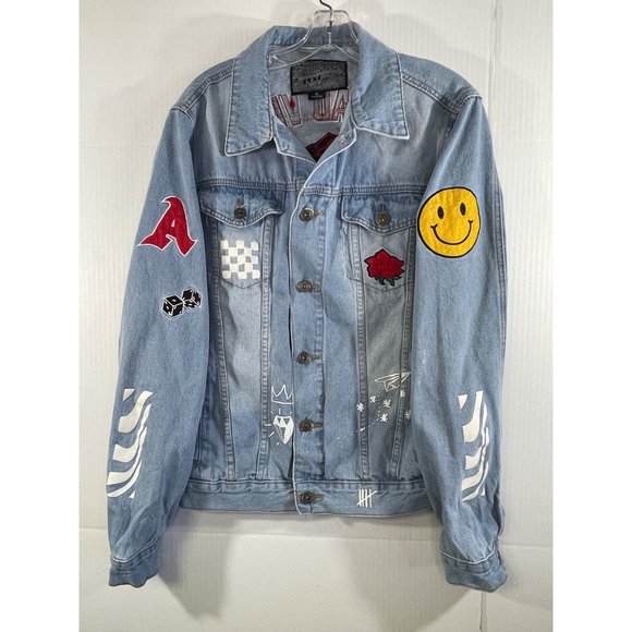 Brooklyn Cloth Jean Jacket men's size M Embroidered Denim Stenciled Patches - Picture 11 of 16